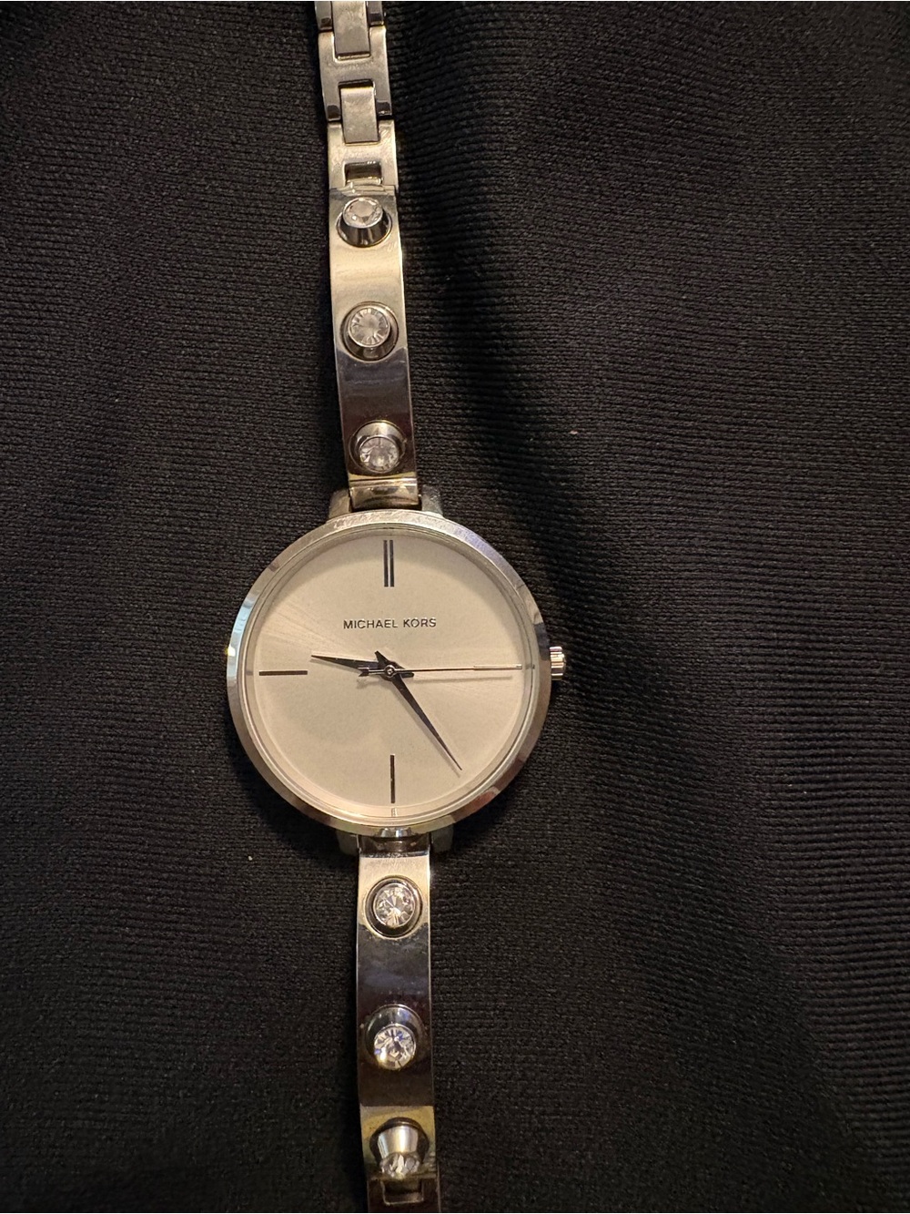 Michael Kors Silver Tone Bangle Watch with Crystal Accents